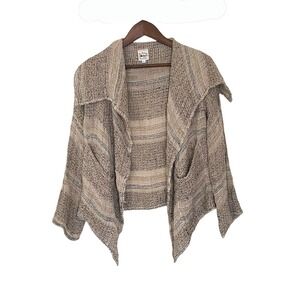 La Bottega di Brunella Italian Linen Open Front Cardigan Jacket Beige Striped S